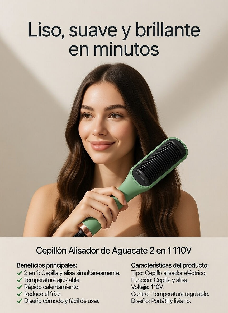 ProNovaLiss™  Cepillo Alisador De Aguacate 2 En 1 / “Alisa, moldea y controla tu cabello en minutos… sin maltratarlo.”