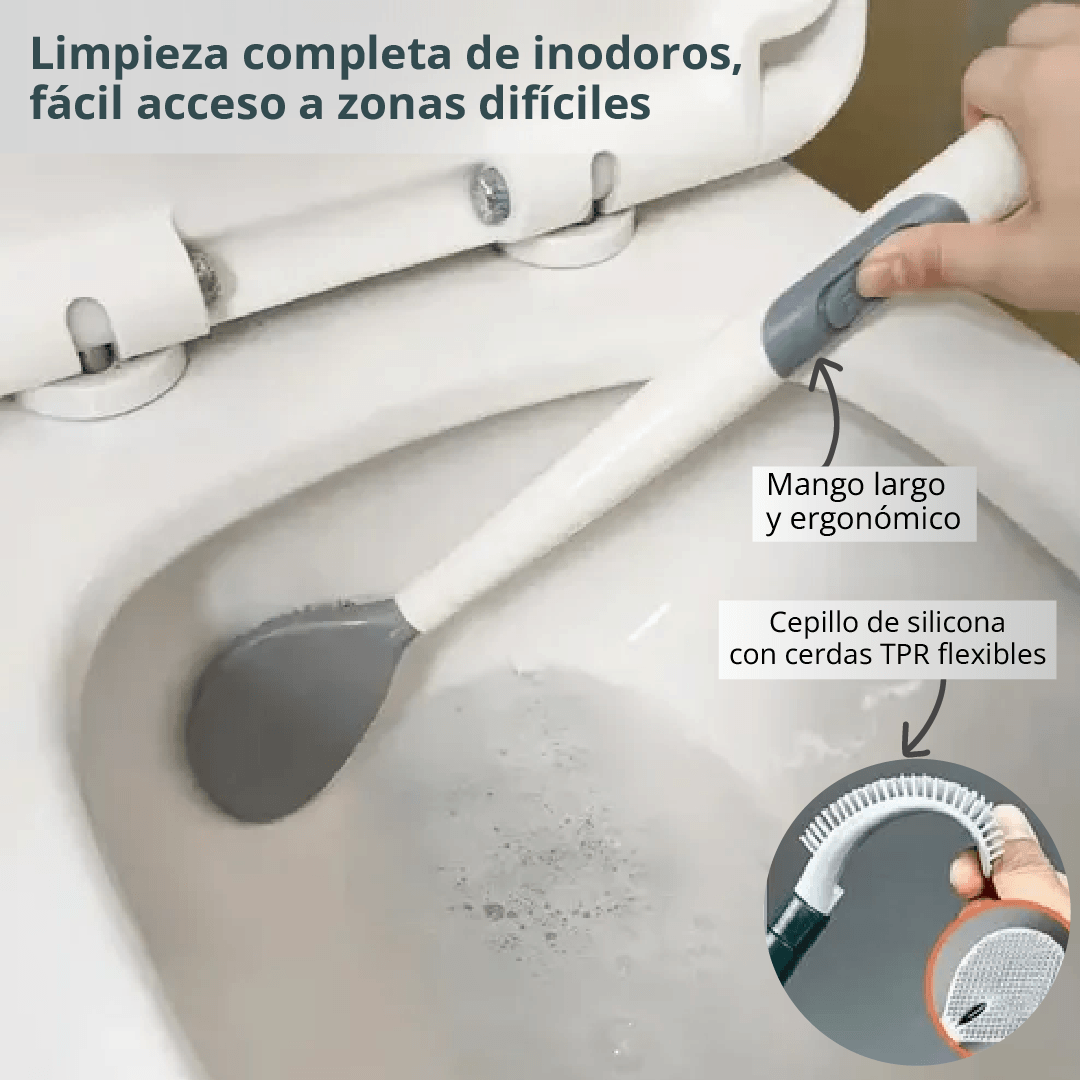 Cleanova + “Limpieza Total Sin Tocar la Suciedad.” / Cepillo inodoro con dispensador de jabón