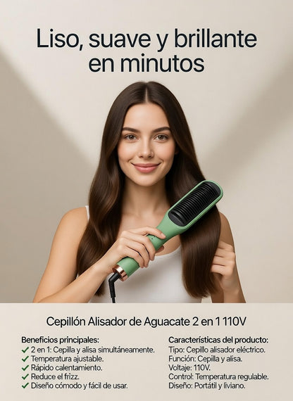 ProNovaLiss™  Cepillo Alisador De Aguacate 2 En 1 / “Alisa, moldea y controla tu cabello en minutos… sin maltratarlo.”