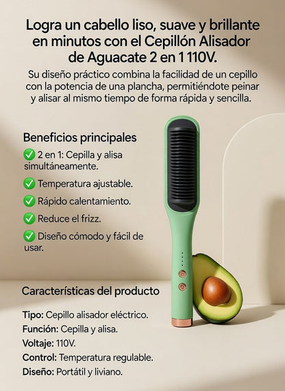 ProNovaLiss™  Cepillo Alisador De Aguacate 2 En 1 / “Alisa, moldea y controla tu cabello en minutos… sin maltratarlo.”