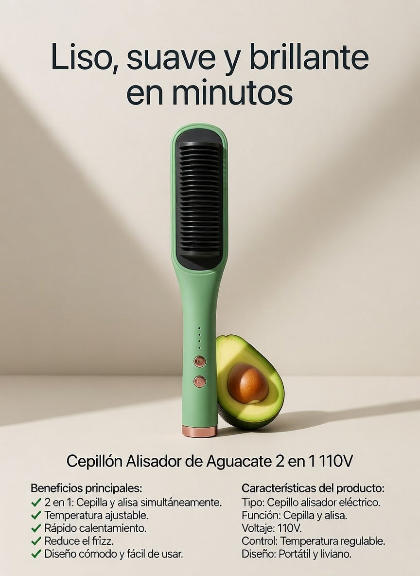 ProNovaLiss™  Cepillo Alisador De Aguacate 2 En 1 / “Alisa, moldea y controla tu cabello en minutos… sin maltratarlo.”