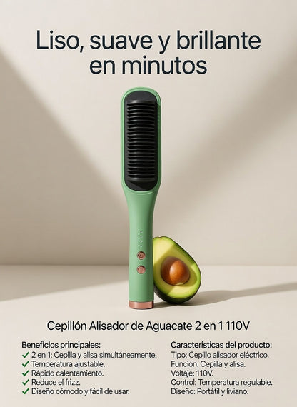 ProNovaLiss™  Cepillo Alisador De Aguacate 2 En 1 / “Alisa, moldea y controla tu cabello en minutos… sin maltratarlo.”